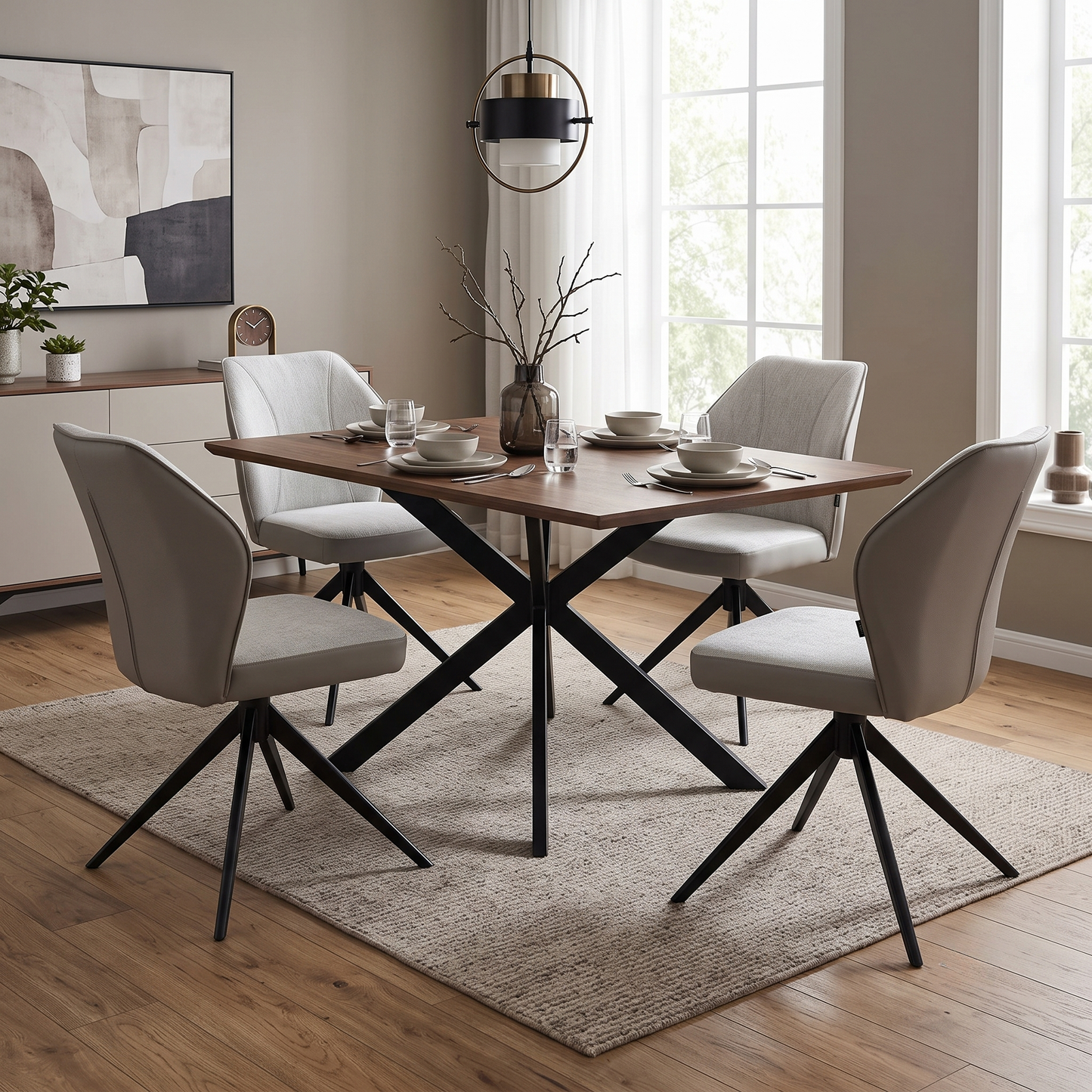 'Julio' G5 Stone Grey Fabric Set of 4 Swivel Dining Chairs Furniture Village