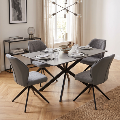 'Julio' G6 Anthracite Grey Fabric Set of 4 Swivel Dining Chairs Furniture Village