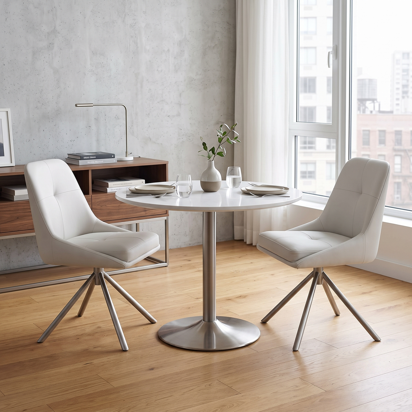 ‘Avorio' Neutral Faux Leather Set of 2 Swivel Dining Chairs Furniture Village