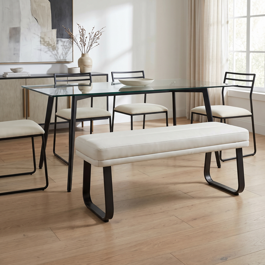 ‘Avuno’ Neutral Faux Leather Low Dining Bench Furniture Village