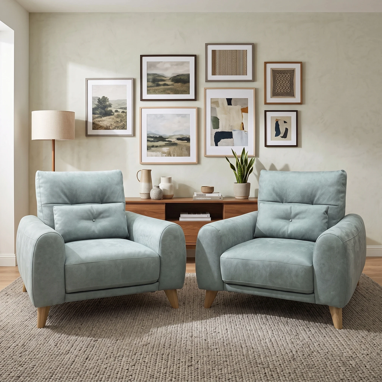 ‘Malmo’ Bfa-Ori-R12 Olive Green Suede Fabric Armchairs - Set of 2 Furniture Village