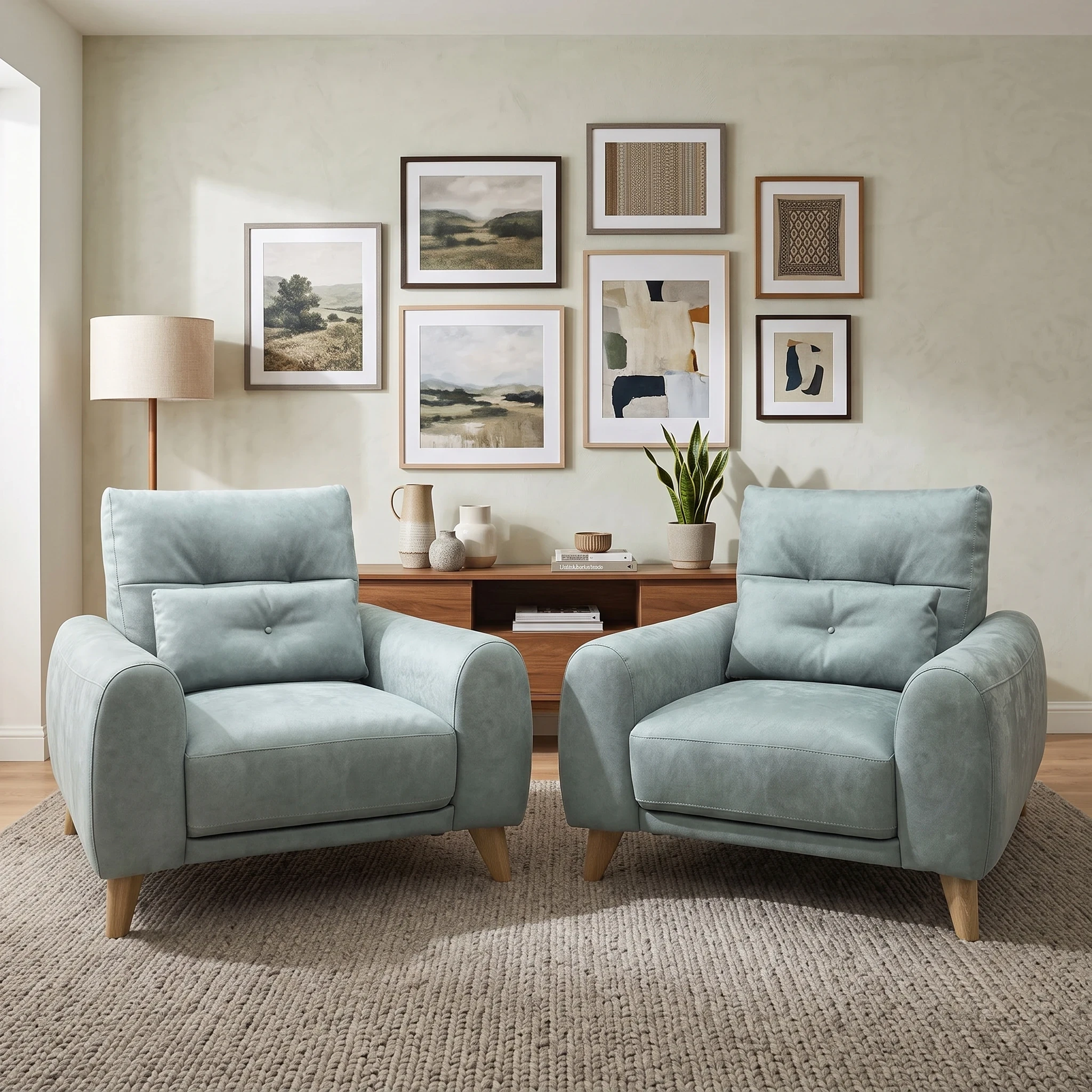 ‘Malmo’ Bfa-Ori-R12 Olive Green Suede Fabric Armchairs - Set of 2 Furniture Village