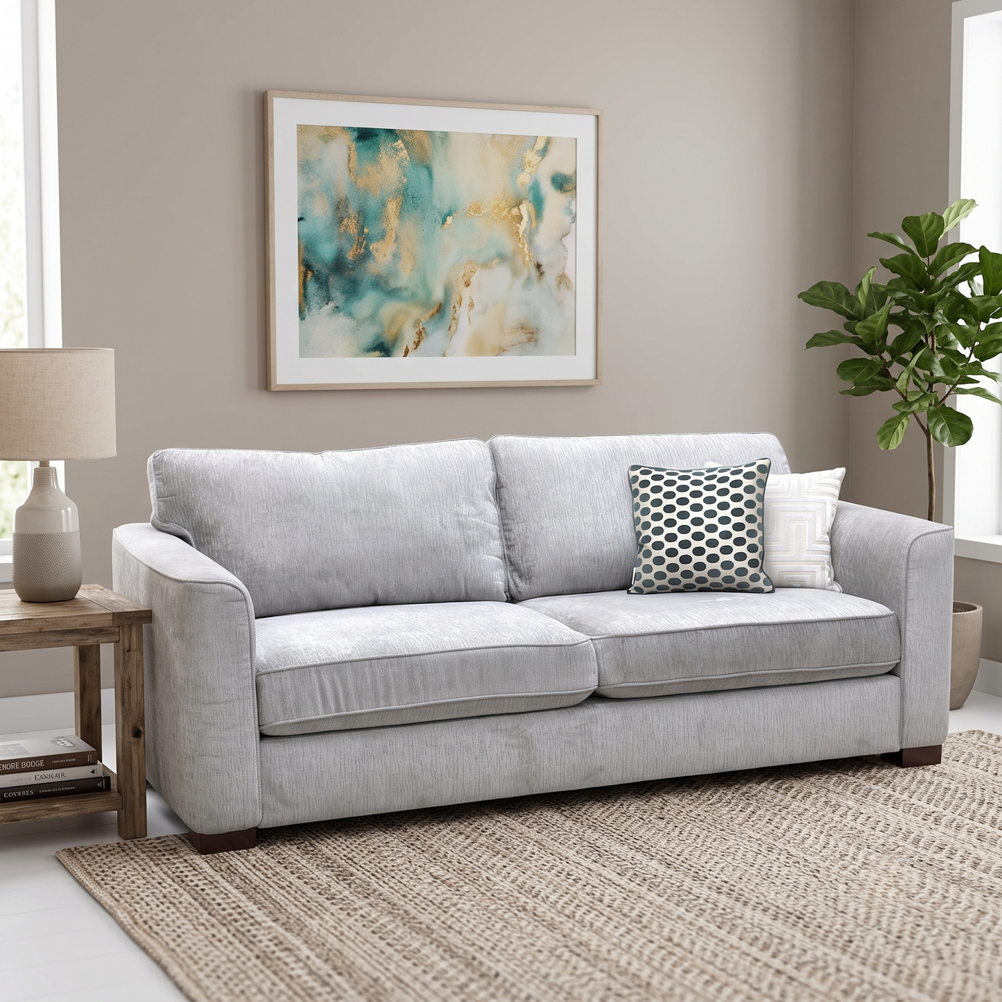 'Elora’ Warm Grey Fabric 4 Seater Sofa Furniture Village