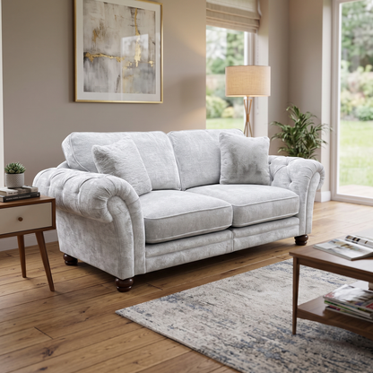 Ideal Home ‘Cotswold’ Burford Platinum Grey Fabric 3 Seater Classic Back Split Frame Sofa Furniture Village
