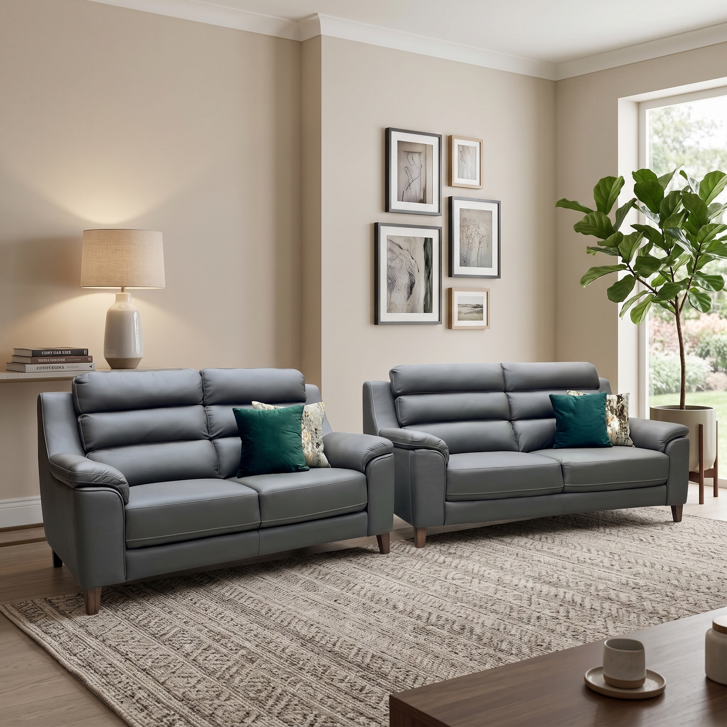 ‘Preston’ Dark Grey Full Leather 3 + 2 Seater Sofa Set Thornbrook (a Joseph James brand)