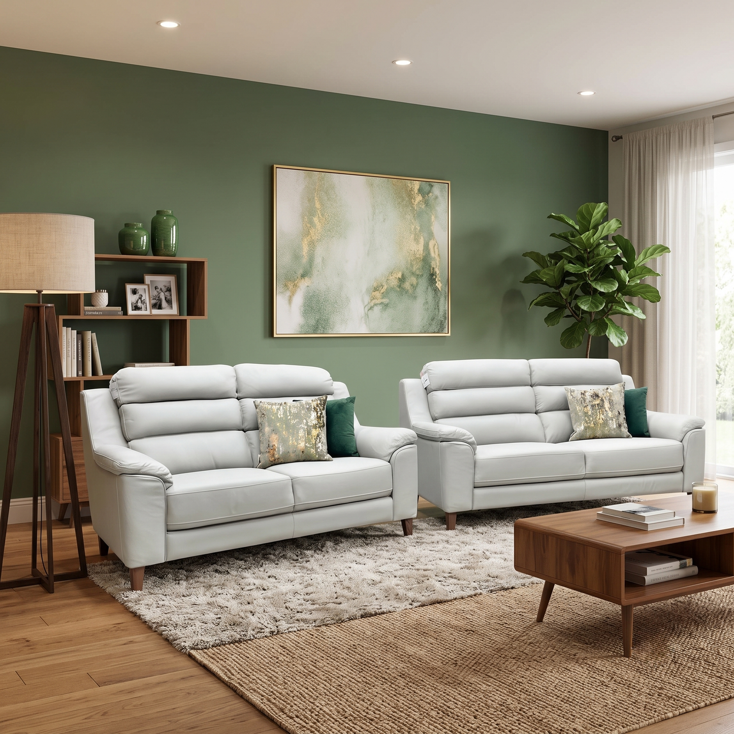 ‘Preston’ Pearl Grey Real Leather 3 + 2 Seater Sofa Set Thornbrook (a Joseph James brand)