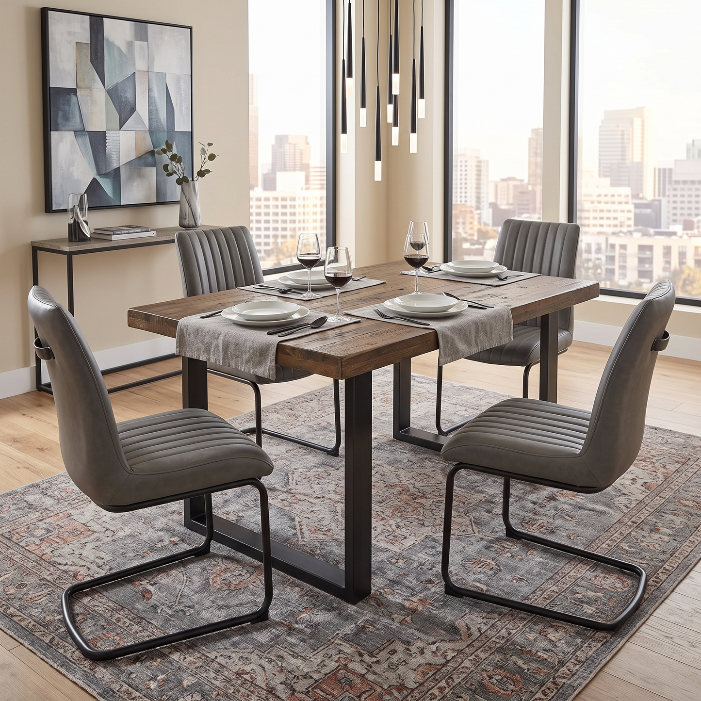 Bodahl 'Terra' Grey Leather Cantilever Dining Chairs - Set of 4 Furniture Village