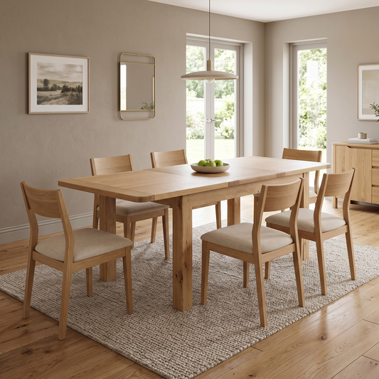 Furnitureland ‘Augusta’ Solid Oak 140cm Small Rectangular Extending Dining Table Furniture Village