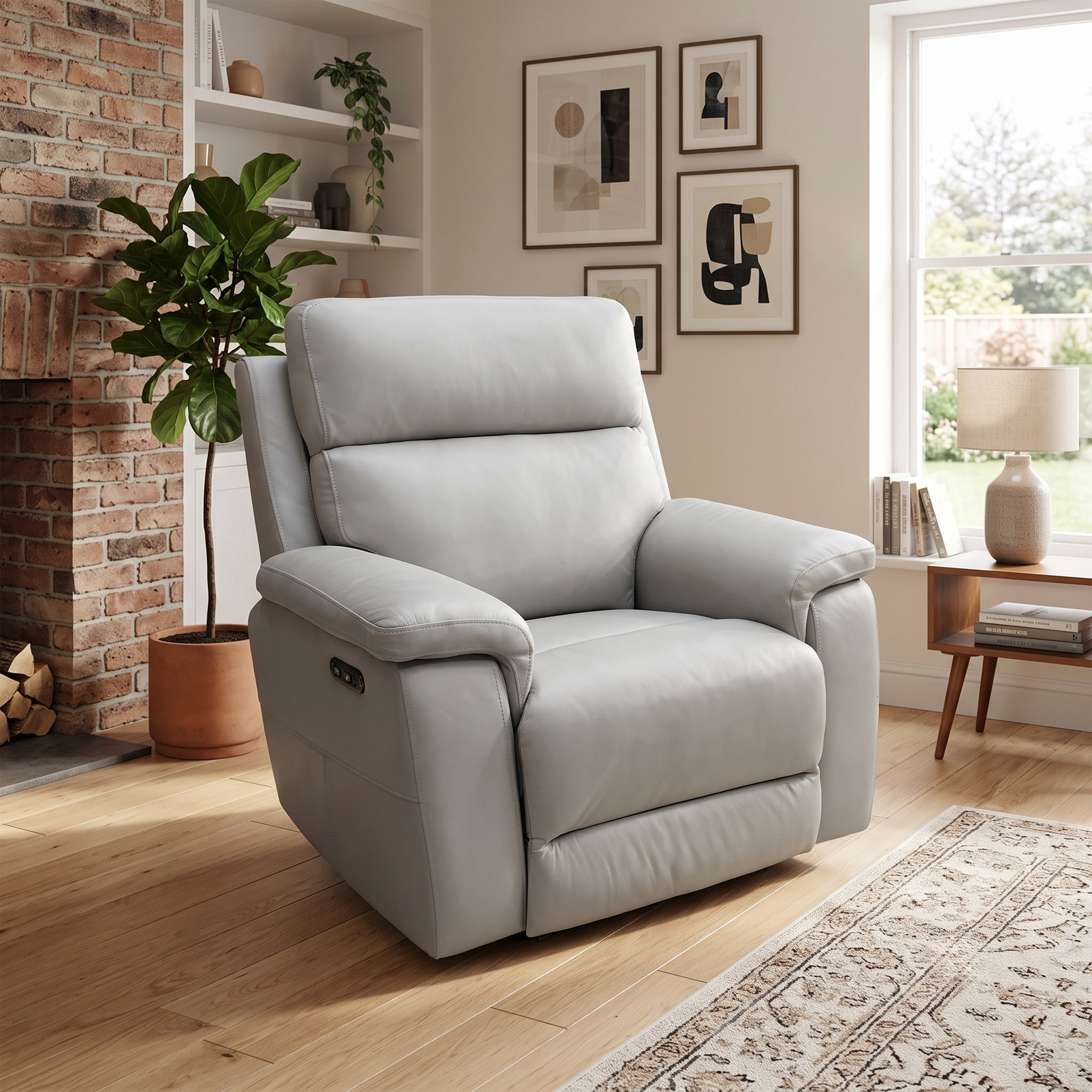 ‘Raven’ Oslo Light Grey Cat-40/27 Leather Power Recliner Chair Furniture Village