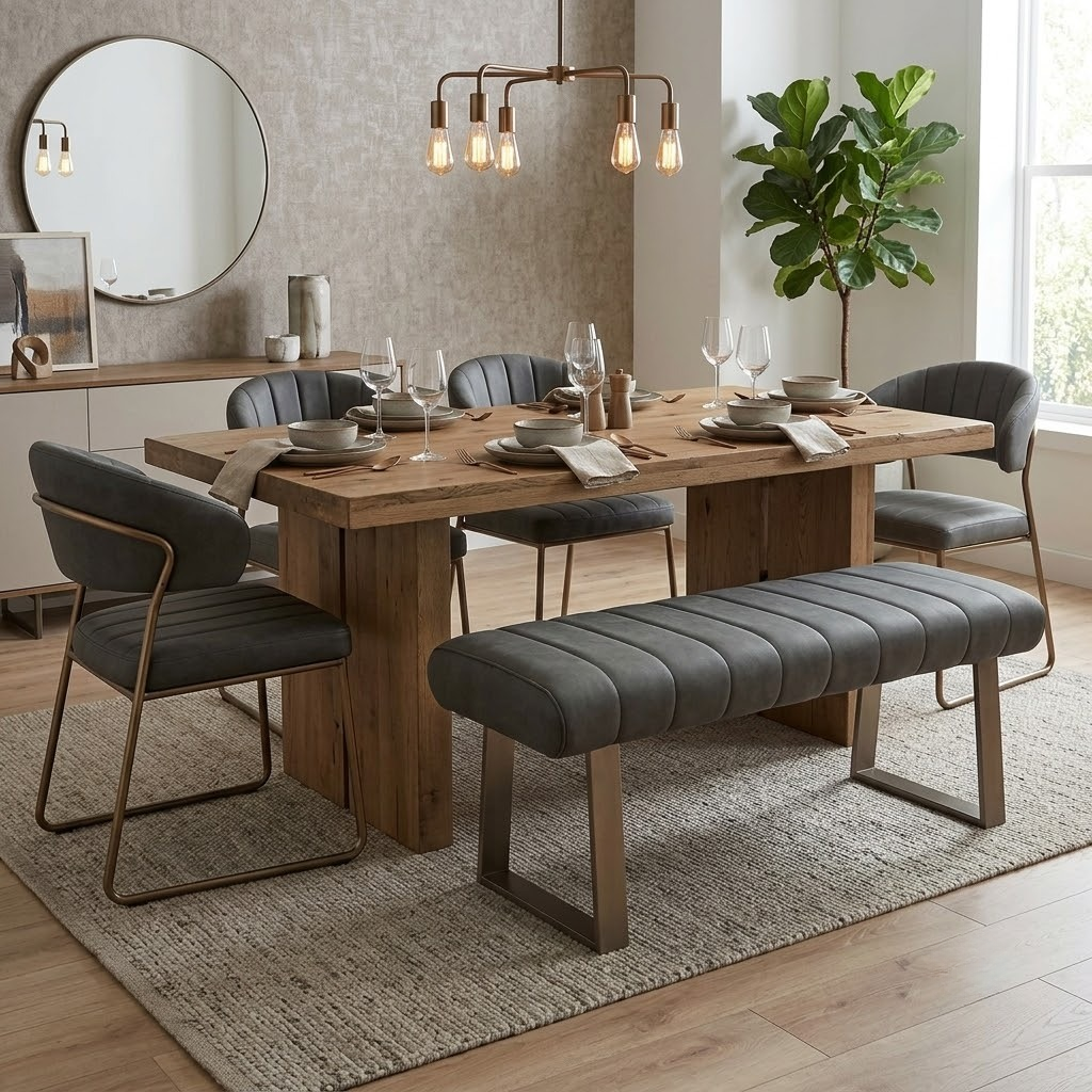 'Grigio' Grey Faux Leather Low Dining Bench Furniture Village