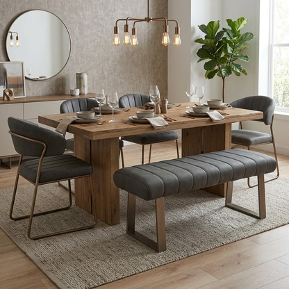 'Grigio' Grey Faux Leather Low Dining Bench Furniture Village