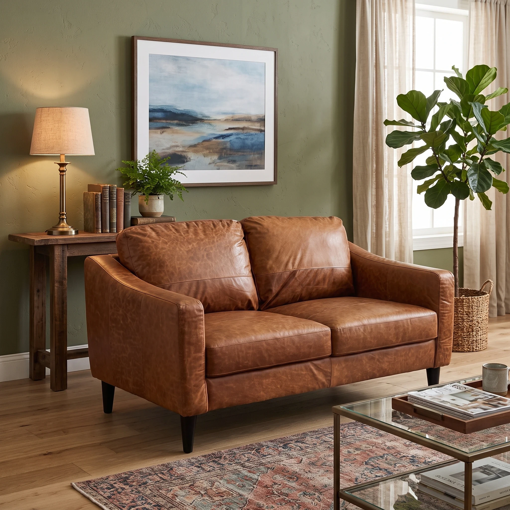 ‘Oslo’ Teak Italian Distressed Leather 2 Seater Sofa Direct From Manufacturer