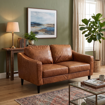 ‘Oslo’ Teak Italian Distressed Leather 2 Seater Sofa Direct From Manufacturer