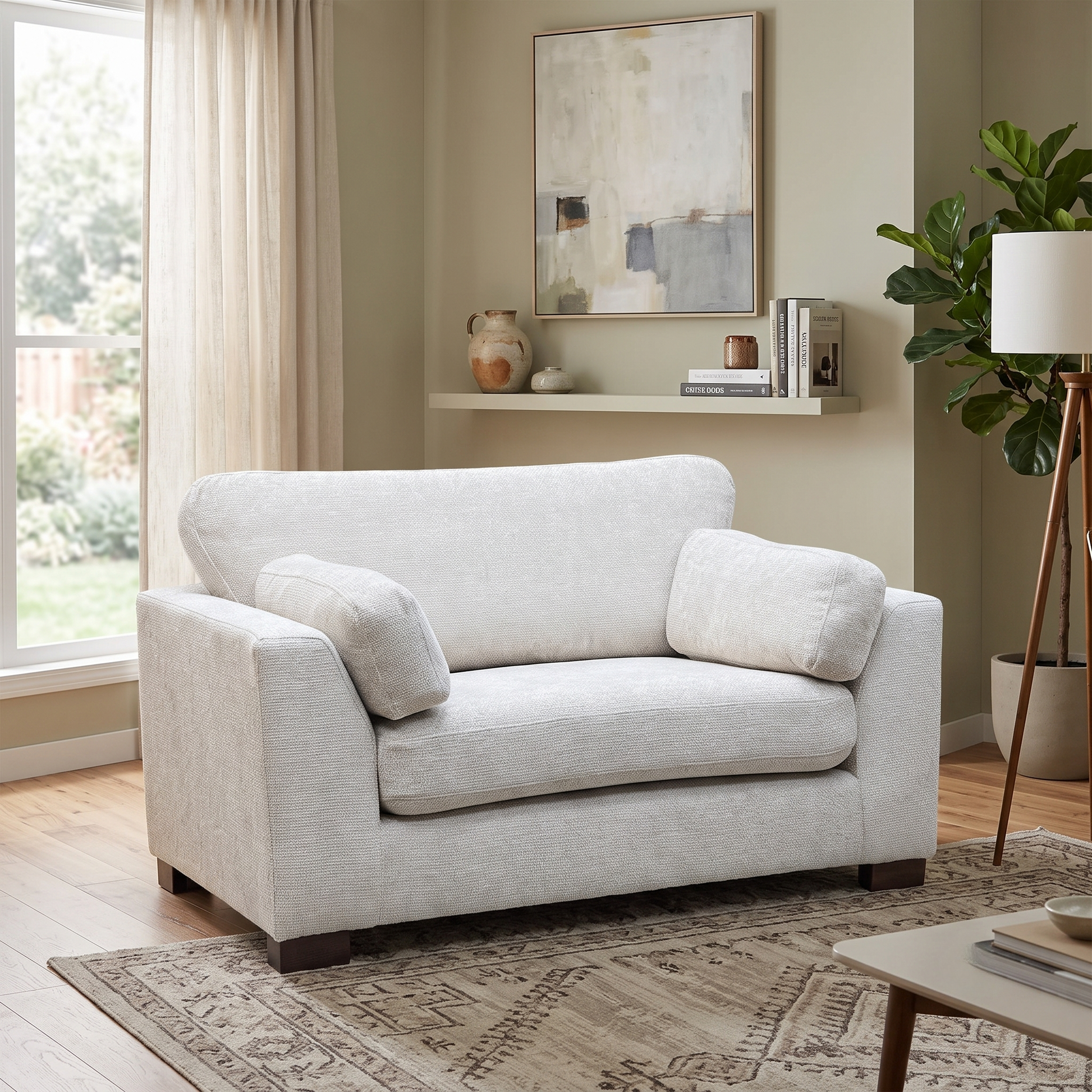 ‘Essie’ Cream Woven Fabric Snuggler Chair DFS