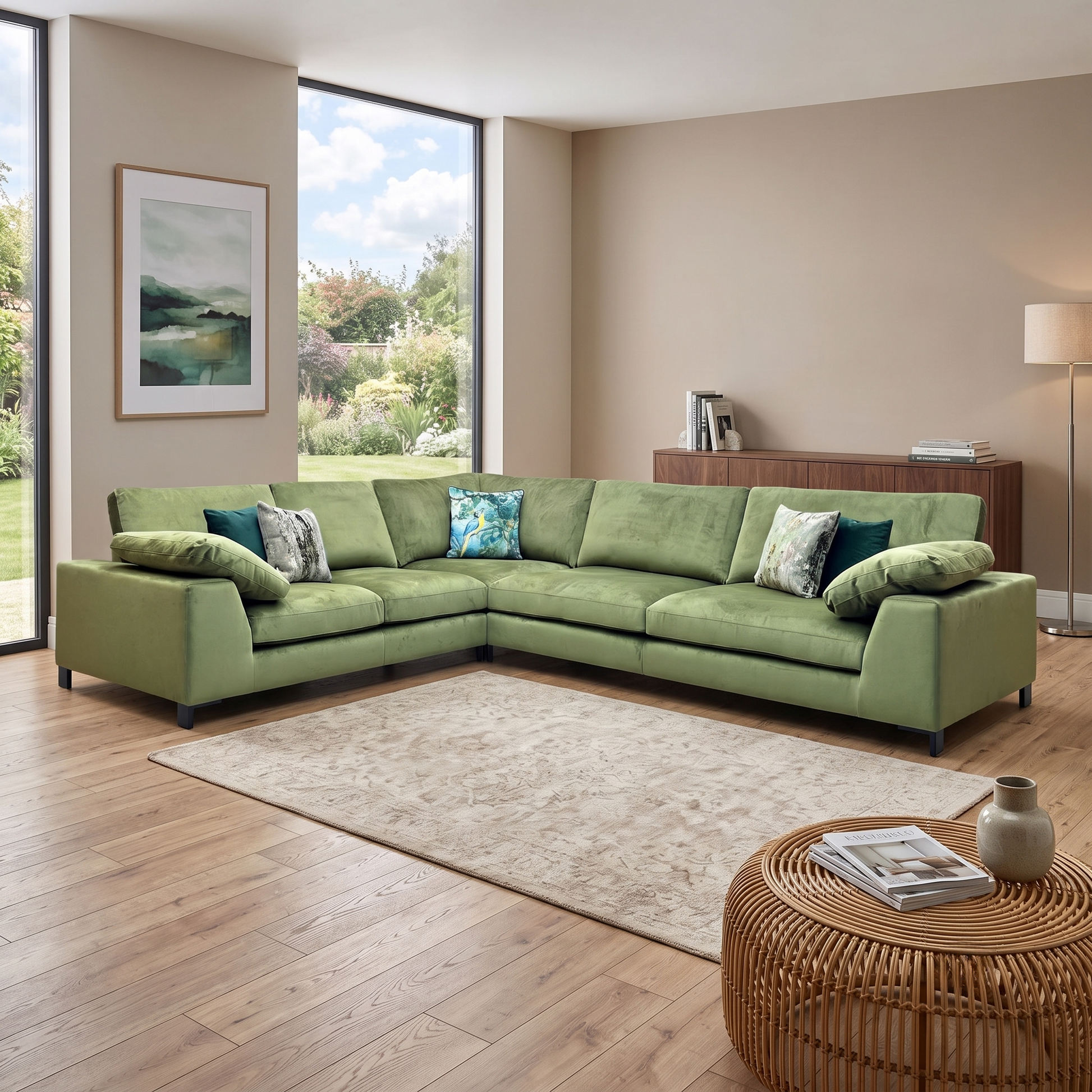 ‘Euphoria’ Olive Green Velvet 2 Corner 3 Sofa DFS