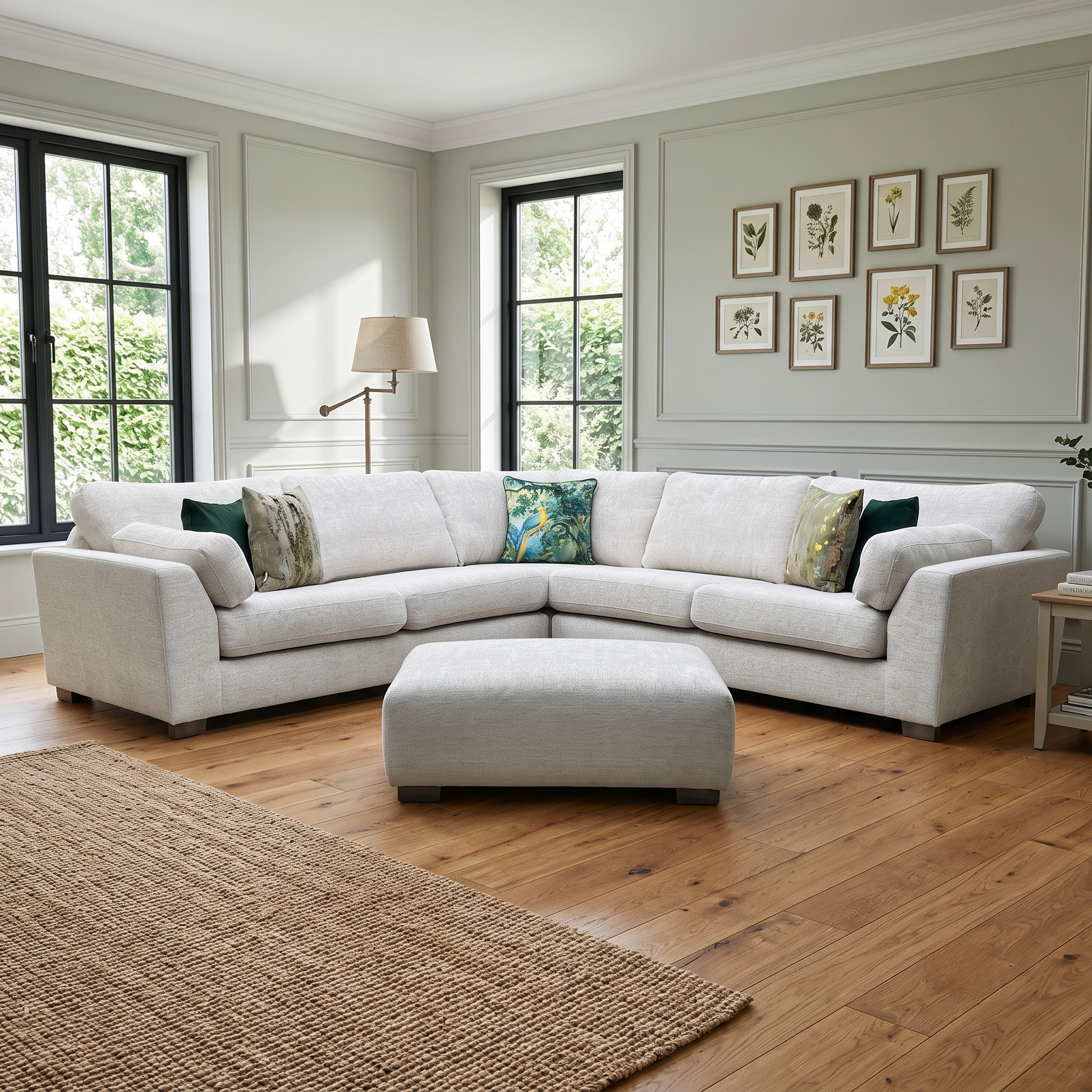 ‘Essie’ Cream Woven Fabric 2 Corner 2 Sofa + Banquette Footstool DFS
