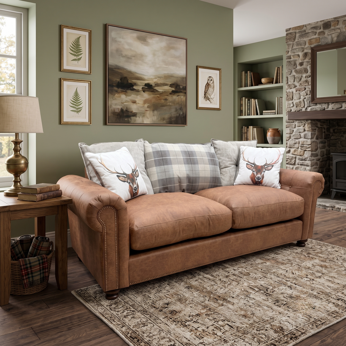 'Mossley' Brown Combination Augustus Suede Fabric Pillow Back 3 Seater Sofa DFS