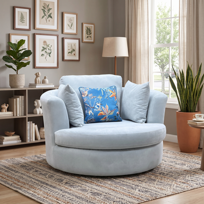 ‘Freya’ Light Blue Freya Fabric Large Swivel Chair DFS