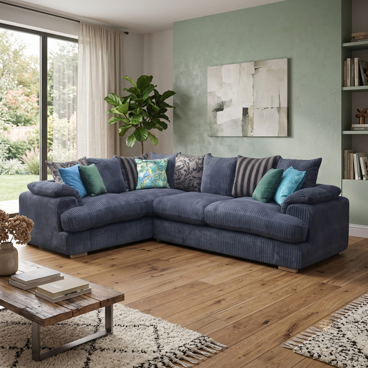 'Celine' Black Celine Cord Fabric Right Arm Facing 2 Seater Pillow Back Corner Sofa DFS