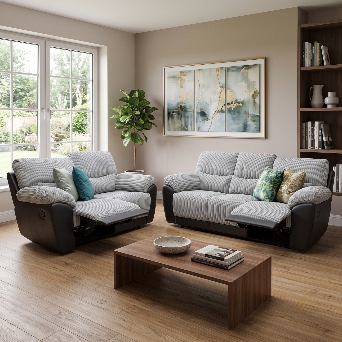 'Sienna' Black Fabric - Faux Leather High Back Manual Recliner 3 + 2 Seater Sofa Set Very.com