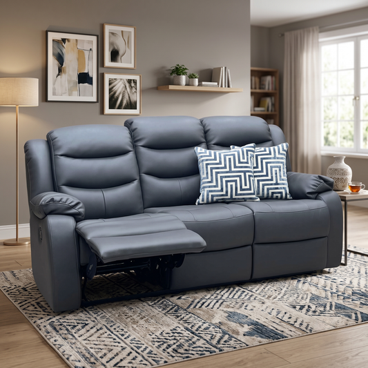 ‘Rothbury’ Charcoal Grey Luxury Faux Leather High Back 3 Seater Manual Recliner Sofa Very.com