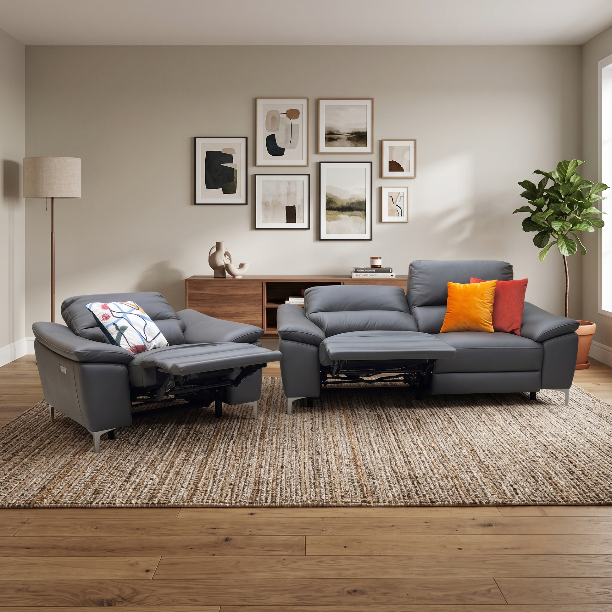 ‘Pavilion’ Charcoal Grey Faux Leather 3 Seater Power Recliner Sofa + Power Armchair Very.com