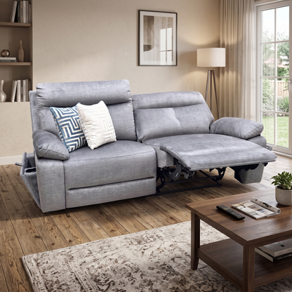 'Ivana' Grey Fabric 3 Seater Power Recliner Sofa with USB Charging and Storage Very.com