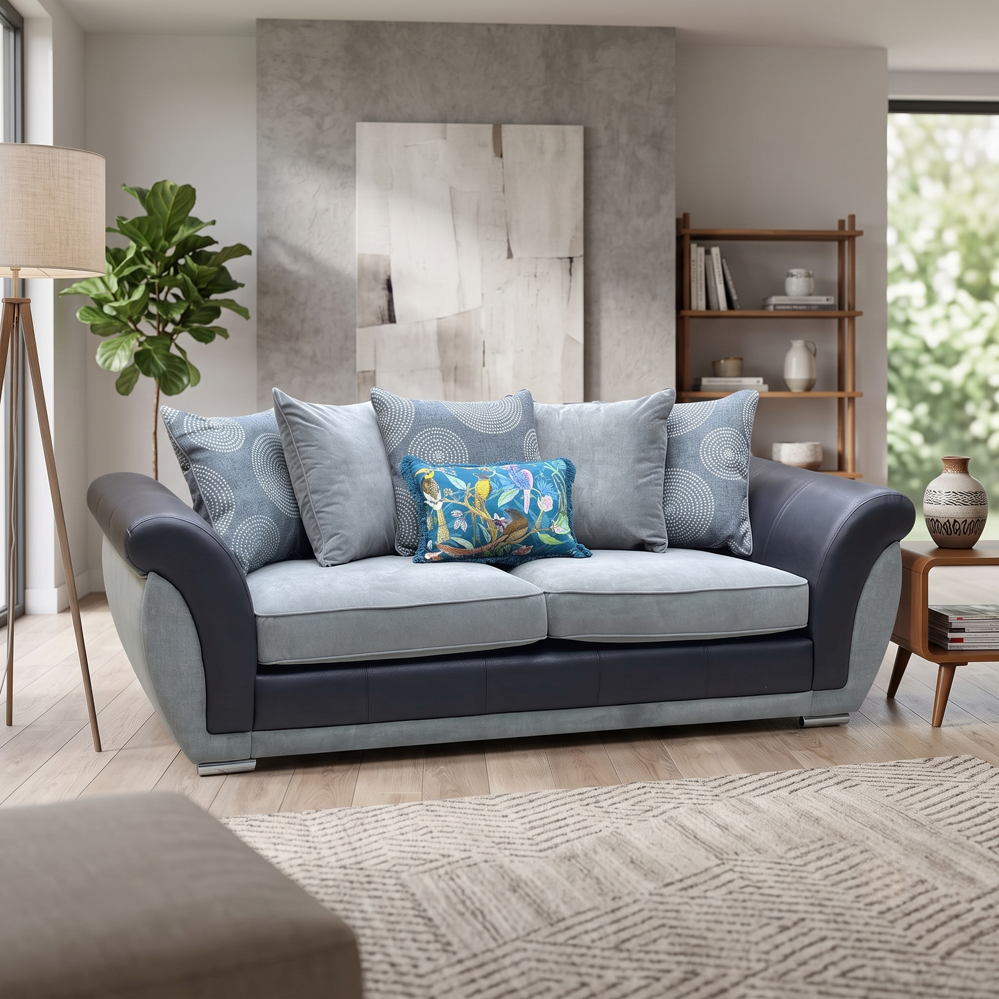 'Danube' Black - Grey Fabric - Faux Leather Combination 3 Seater Scatter Back Sofa Very.com