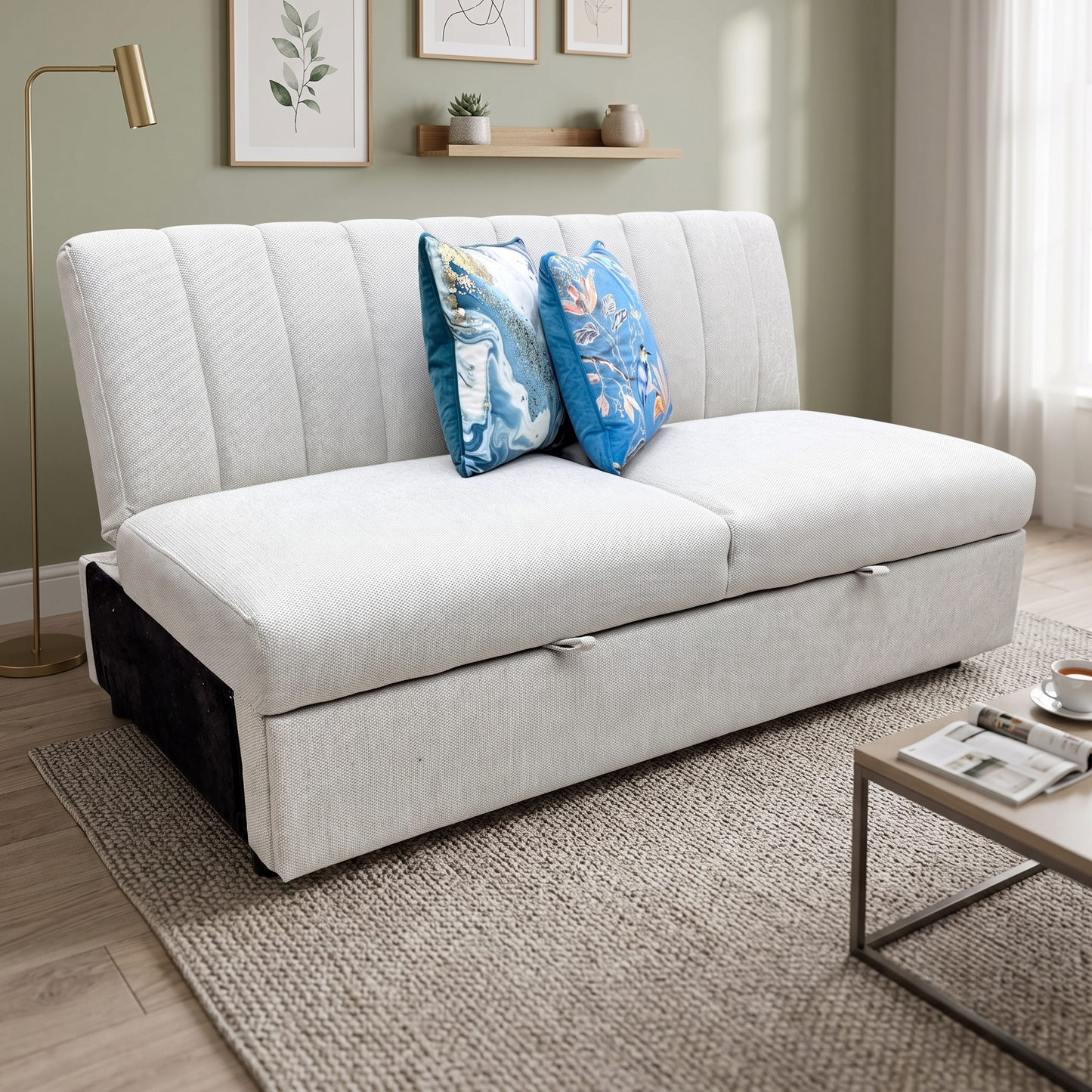‘Sandra' Light Grey Fabric 3 Seater Click-Clack Sofa Bed