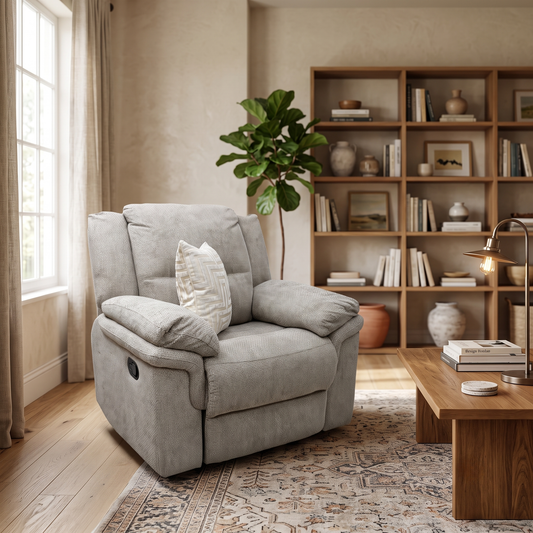 'Albion' Natural Chunky Weave Fabric High Back Manual Recliner Armchair Very.com