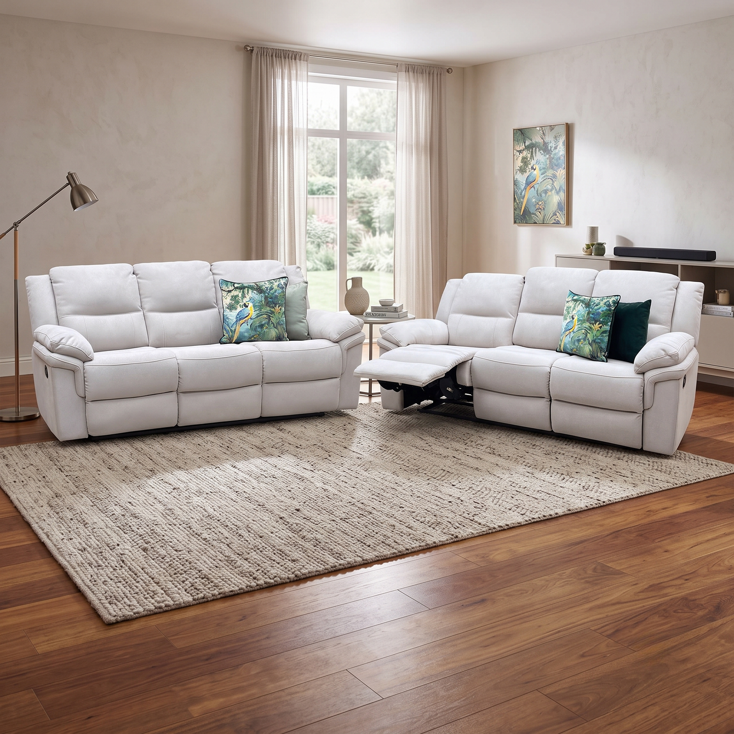 ‘Albion’ Grey Chenille Fabric 3 + 3 Seater High Back Manual Recliner Sofa Set Very.com