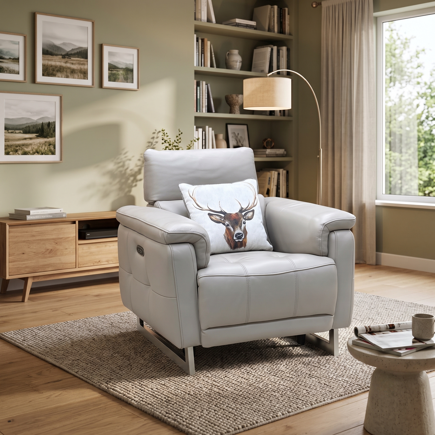‘Moet’ Cat-40_08 Oyster Leather Power Recliner Chair with Telescopic Headrest Furniture Village