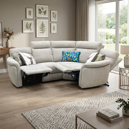 ‘Dublin’ Anivia Khaki Fabric Power Recliner Corner Sofa with Power Headrest Furniture Village