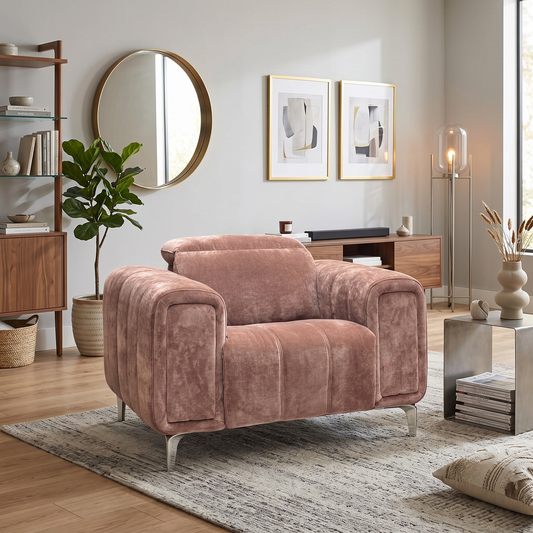 ‘Elphaba’ Manhattan Burnt Sienna Orange Fabric Recliner Chair with Storage Arms Furniture Village