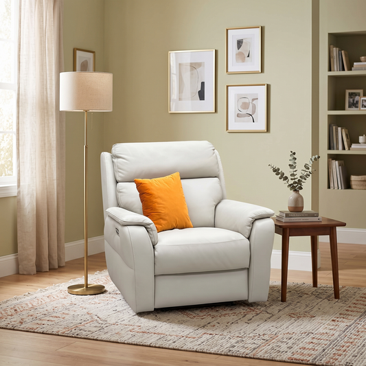 Nicoletti ‘Vito’ Torello Ice 371 Leather Power Recliner Chair with Power Headrest and Power Lumbar Furniture Village