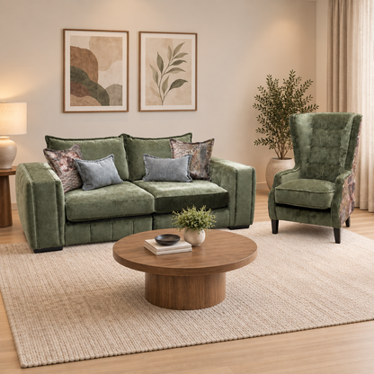 'Garland' California Olive Green Dw Ft Fabric 4 Seater Split Frame Sofa with Accent Chair Sofa Set