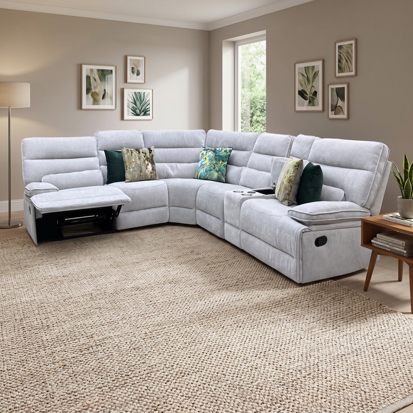 'Eloise' Corner Group Manual Recliner - Grey (Nett) + armless + console Thornbrook (a Joseph James brand)