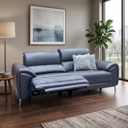 ‘Vino’ Cat-60_18 Lavender Grey Leather 3 Seater Power Recliner Sofa with Power Headrests and Heated Seats Furniture Village