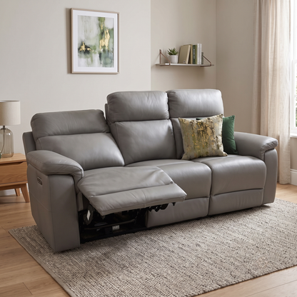 ‘Raven’ Oslo Elephant Grey Cat-40_15 Leather 3 Seater Power Recliner Sofa Furniture Village
