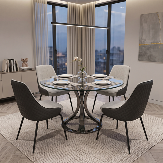 'Sadia' Grey Combination Dual Material Dining Chairs - Set of 4 Direct From Manufacturer
