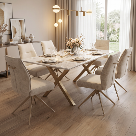 ‘Mirage’ Neutral Fabric Swivel Armless Dining Chairs - Set of 6 Furniture Village