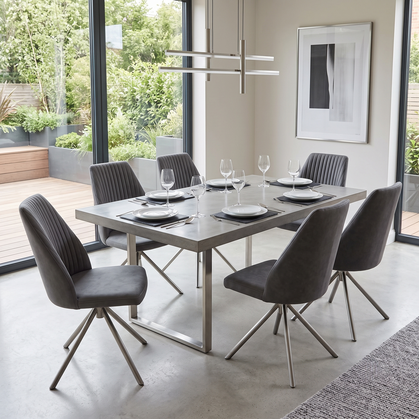 ‘Grigio' Grey Fabric Set of 6 Swivel Dining Chairs Furniture Village