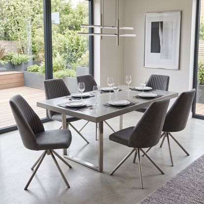 ‘Grigio' Grey Fabric Set of 6 Swivel Dining Chairs Furniture Village