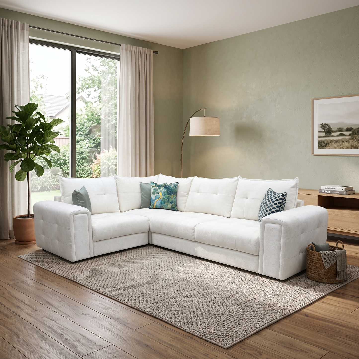 'Goliath' Hudson Ivory White Fabric Left Hand Facing Corner Sofa Furniture Village