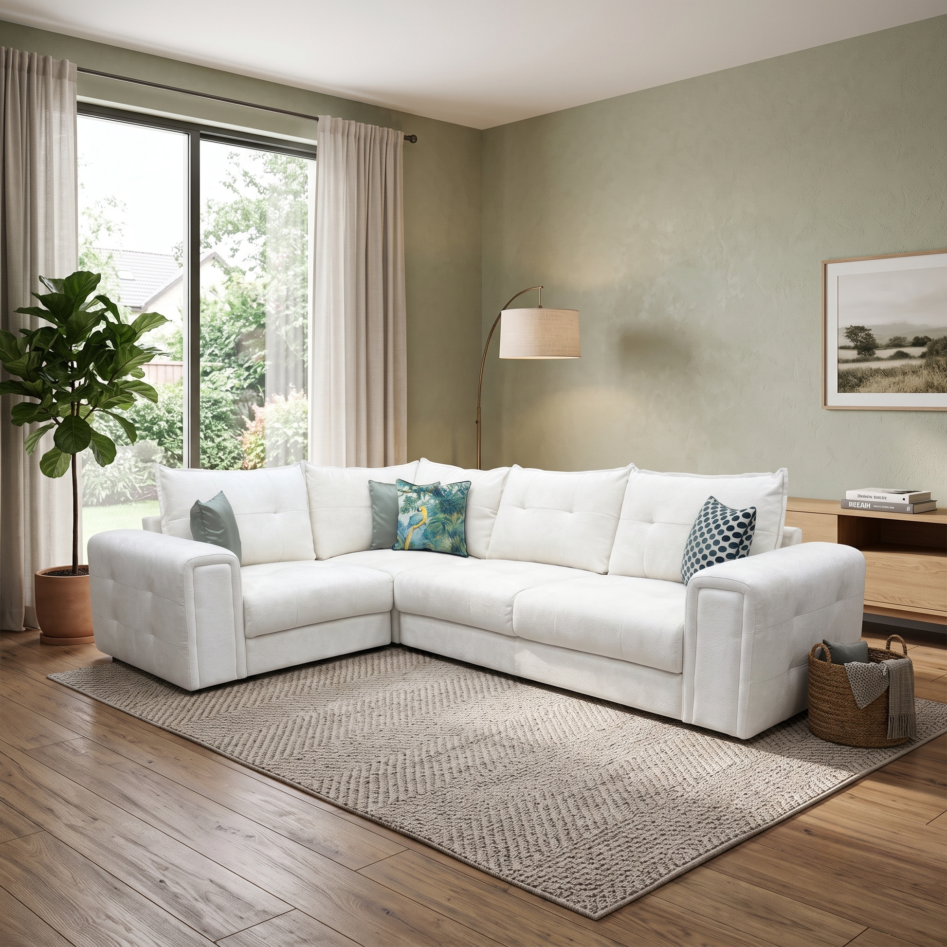 'Goliath' Hudson Ivory White Fabric Left Hand Facing Corner Sofa Furniture Village