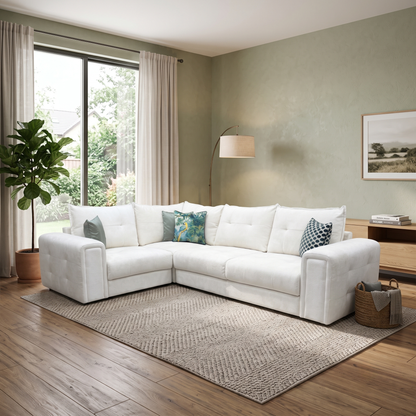 'Goliath' Hudson Ivory White Fabric Left Hand Facing Corner Sofa Furniture Village