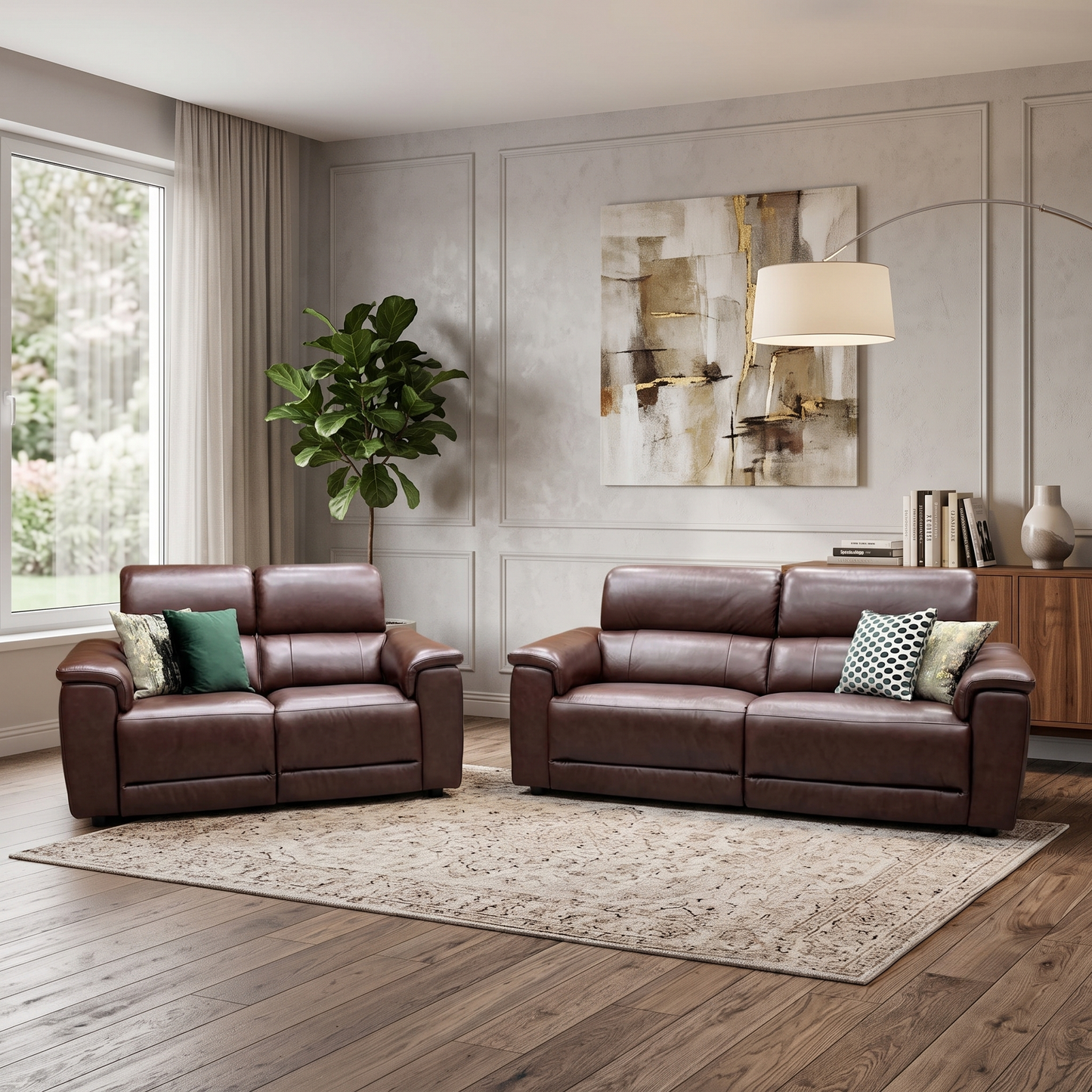 'Genius' Montana Chocolate Brown Leather 3+ 2 Seater Power Recliner Sofa Set with Power Headrests and Power Lumbar Furniture Village