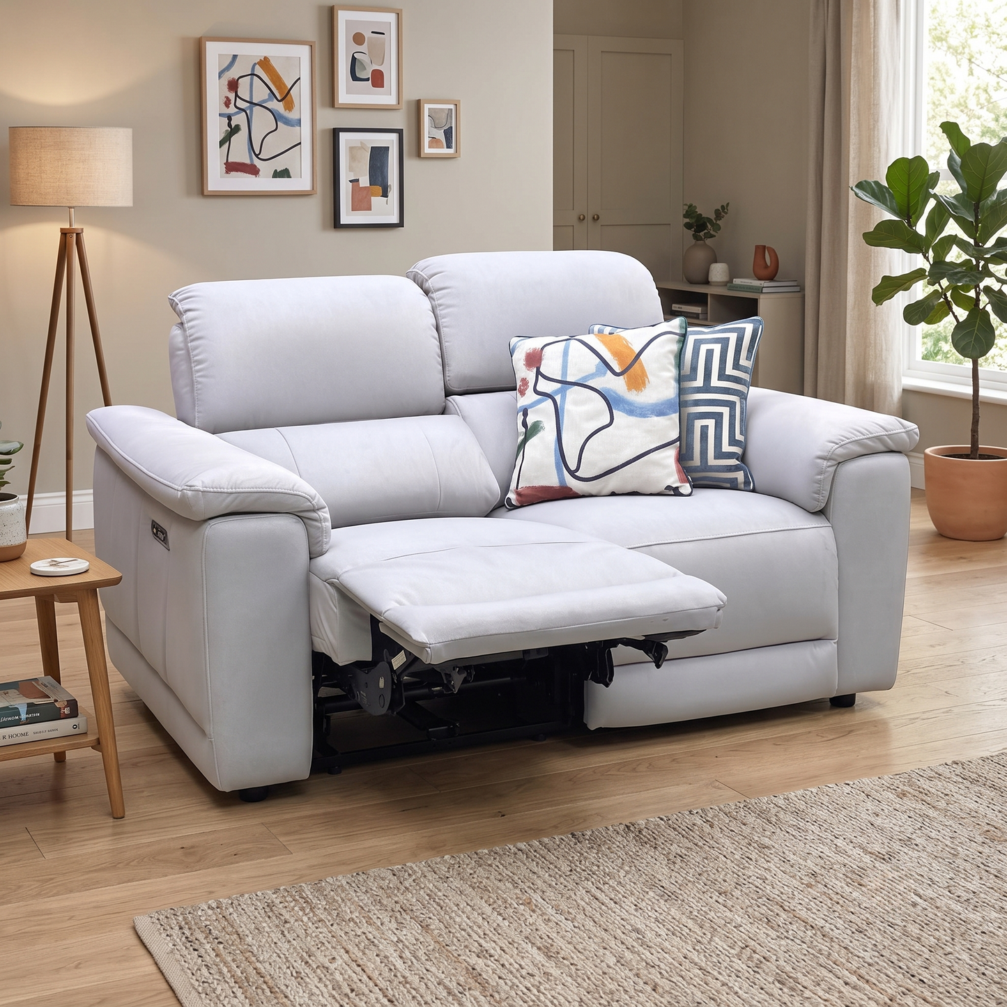 ‘Genius’ Bella Lead Grey 43451 Velvet Fabric 2 Seater Power Recliner Sofa with Power Headrests Furniture Village