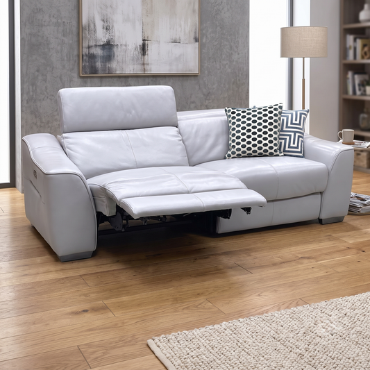 World of Leather 'Xavier' Hw-251e Grey Leather 3 Seater Power Recliner Sofa with Power Headrests Furniture Village