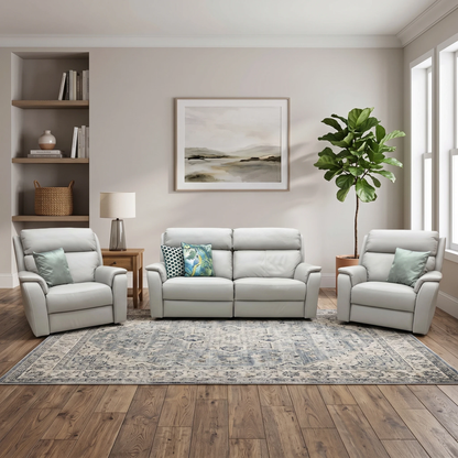Nicoletti 'Vito' Torello Tortora 328 Grey Leather 3 Seater Power Recliner Sofa with Power Headrests and Power Lumbar + Power Chair + Power Chair Furniture Village